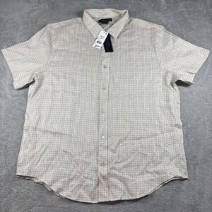 The Men's Store at Bloomingdales Geometric Pattern Linen Shirt Beige Size XL NWT